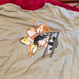 adidas Olive Green Short Sleeve Tee with Floral Graphic